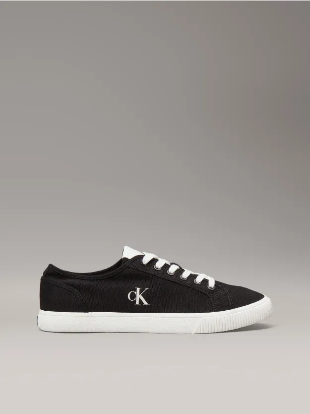 Black/Bright White Canvas Low Profile Trainers