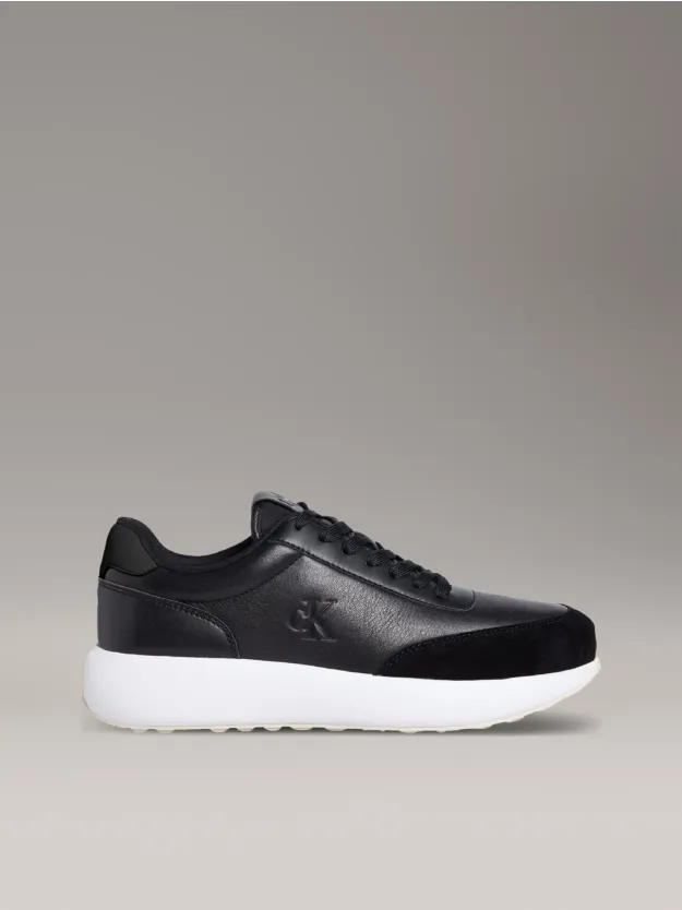 Ck Black/White Jade Leather Runner Trainers