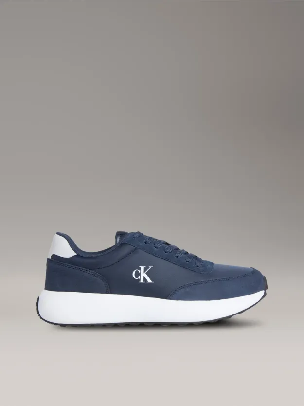 Calvin Navy/B White/Oyster Mushroom Leather Trainers