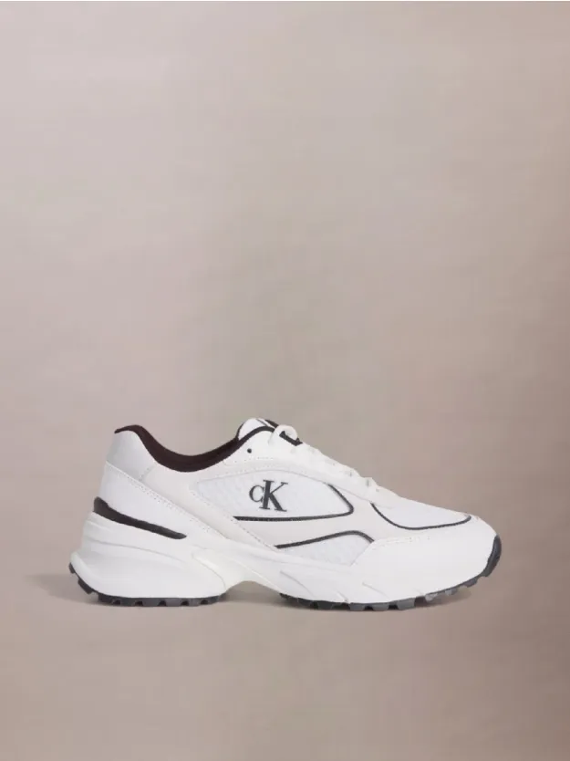 Bright White/Black Leather And Breathable Mesh Trainers
