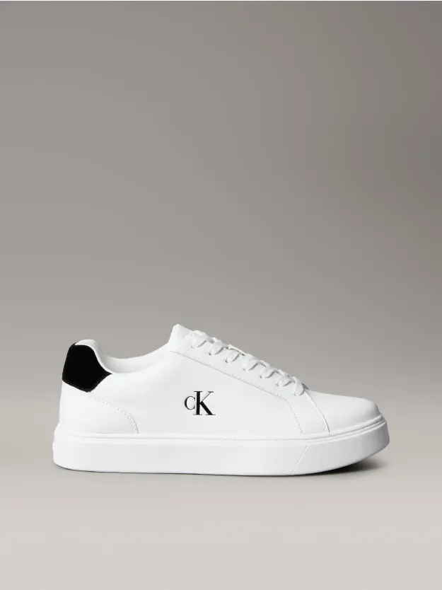 Bright White/Black Smooth Leather Flexible Sole Trainers