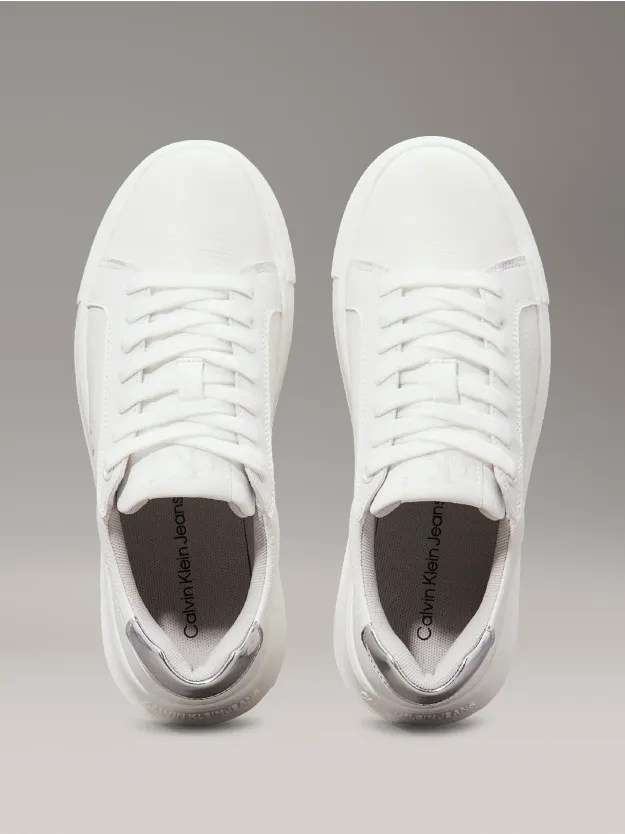 Bright White/Silver حذاء رياضي من الجلد