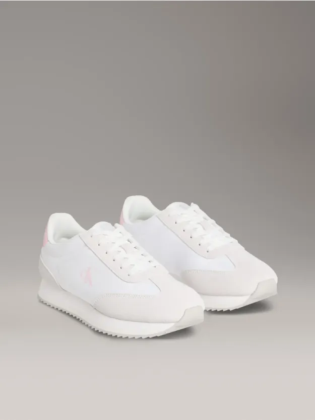 Bright White/Cameo Green حذاء رياضي من الجلد