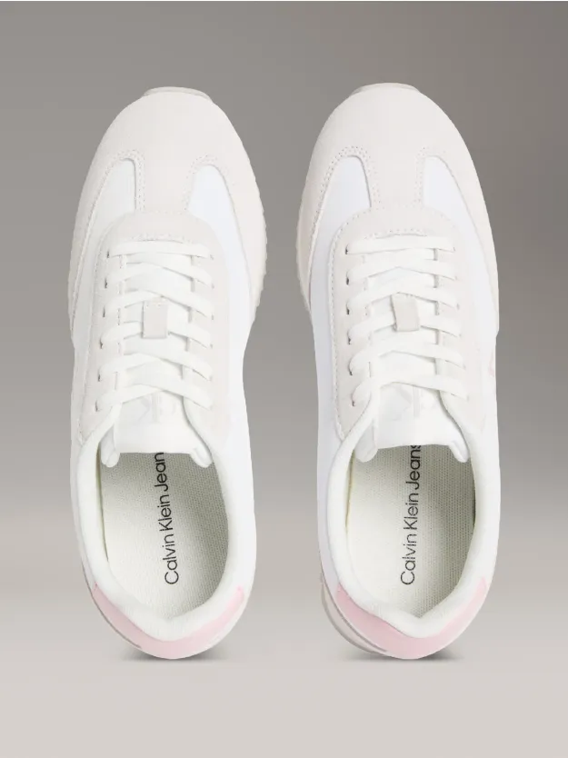 Bright White/Cameo Green حذاء رياضي من الجلد