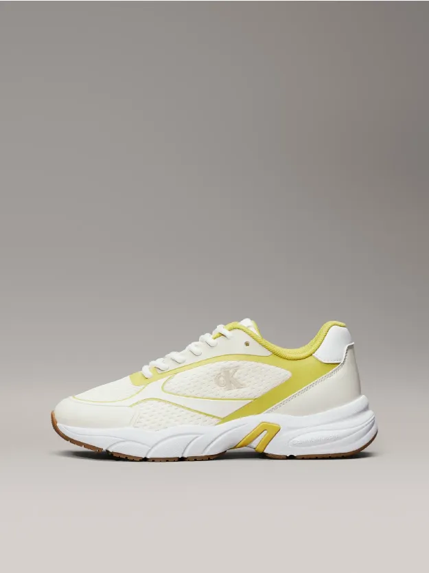 Snow White/Warm Olive Mesh Trainers