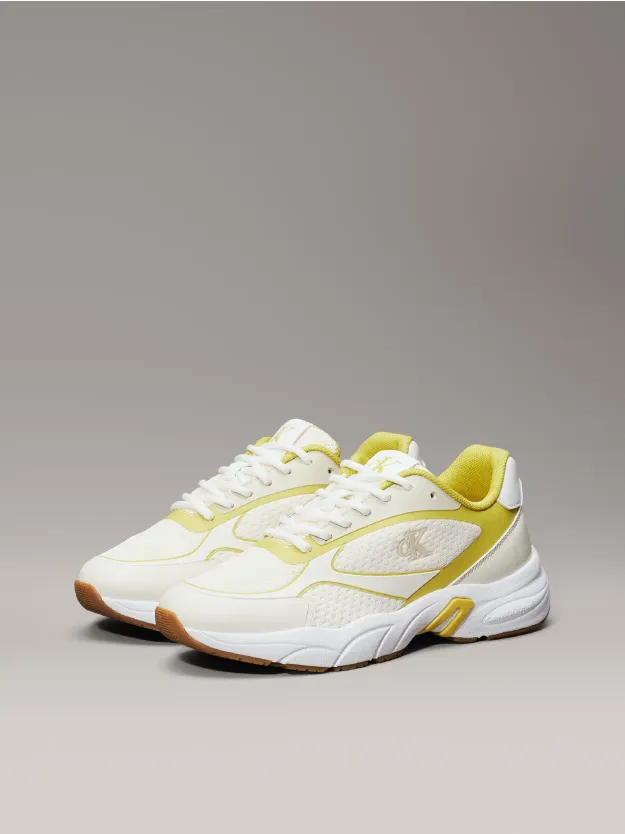 Snow White/Warm Olive Mesh Trainers