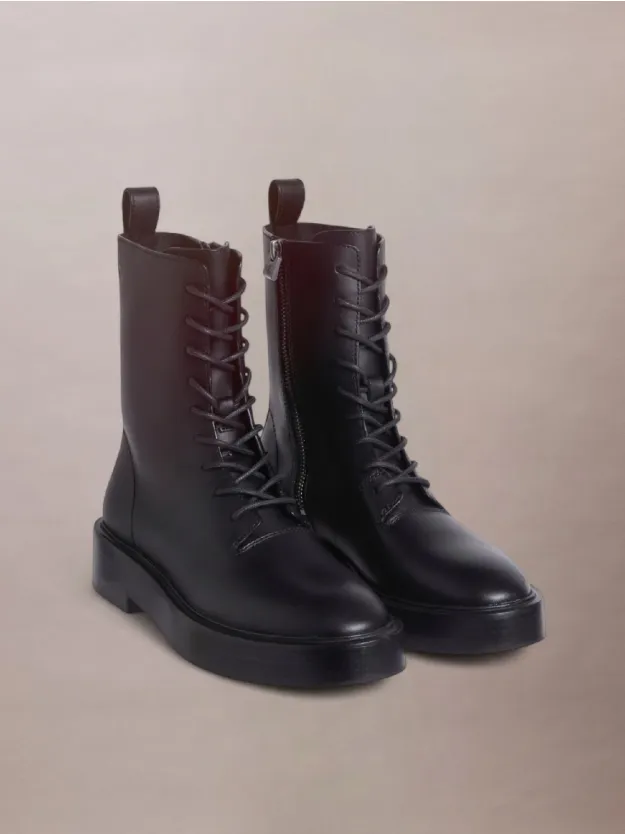 Black حذاء جلدي بوت برباط