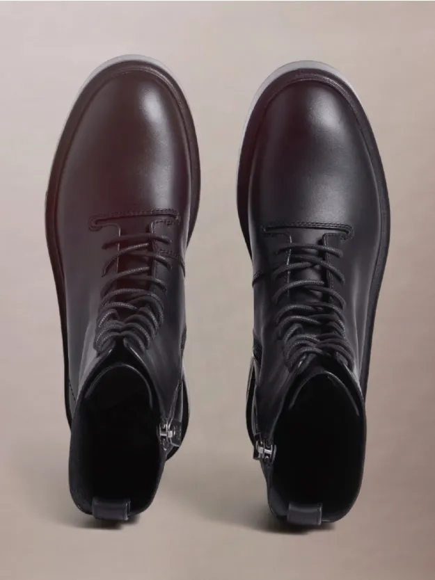 Black حذاء جلدي بوت برباط