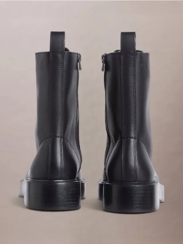 Black حذاء جلدي بوت برباط