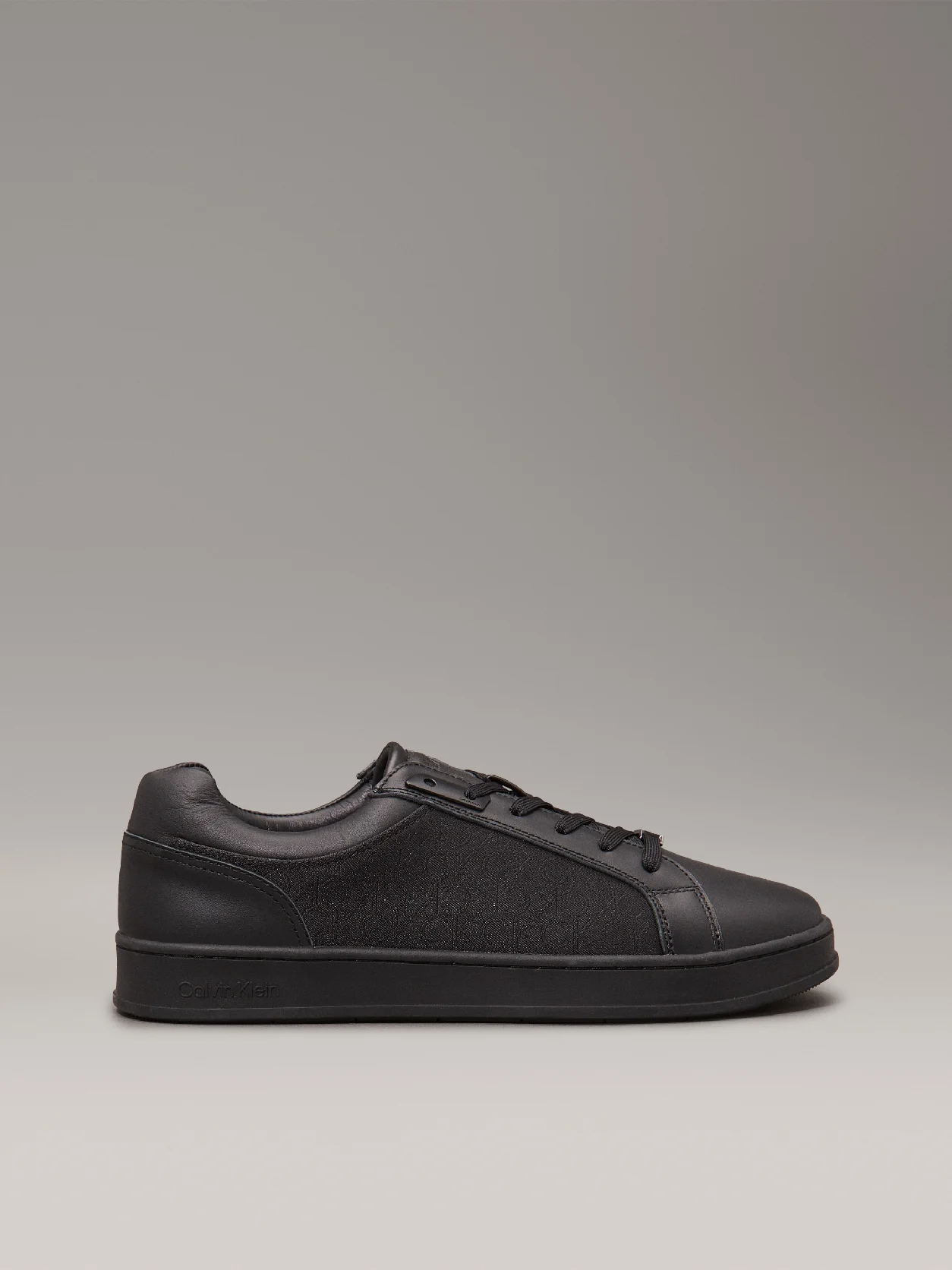 Black Mono Jacquard Leather Logo Trainers