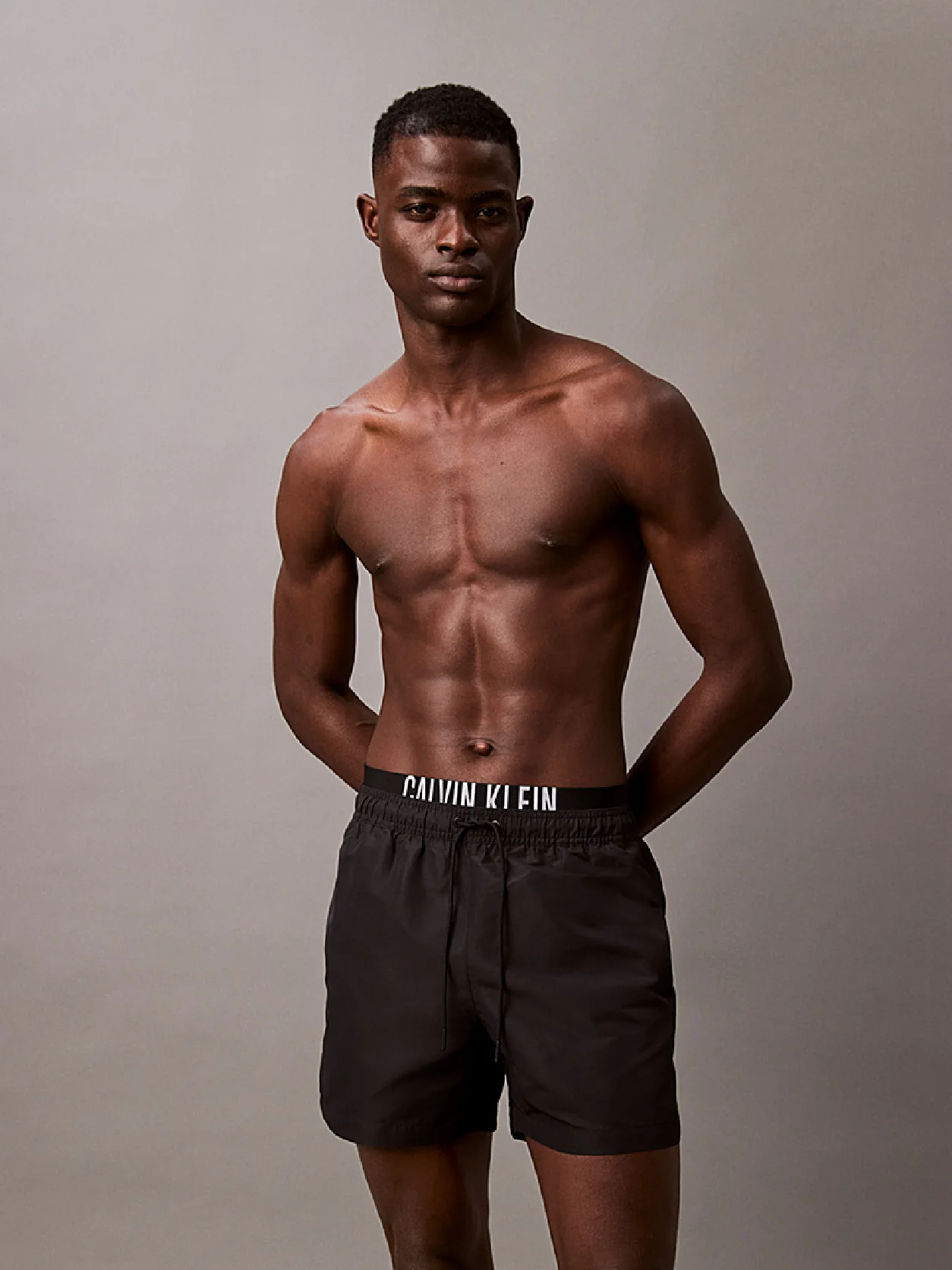 Pvh Black Double Waistband Swim Shorts - Intense Power