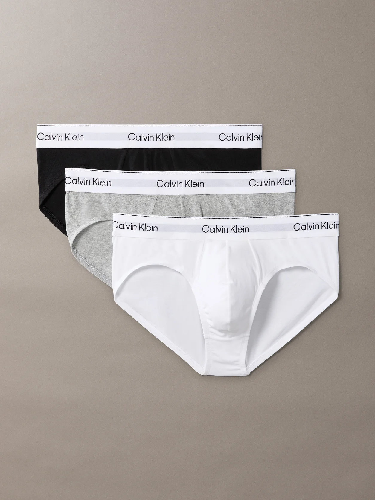 Grey Heather/White/Black 3 Pack Briefs - Icon Cotton Stretch