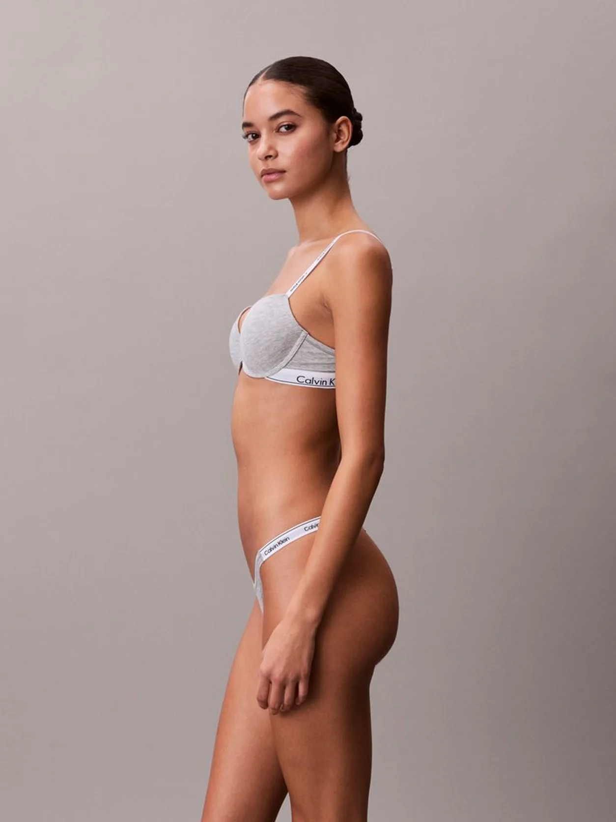 Grey Heather برا ديمي ببطانة خفيفة من مجموعة آيكون كوتن موديل