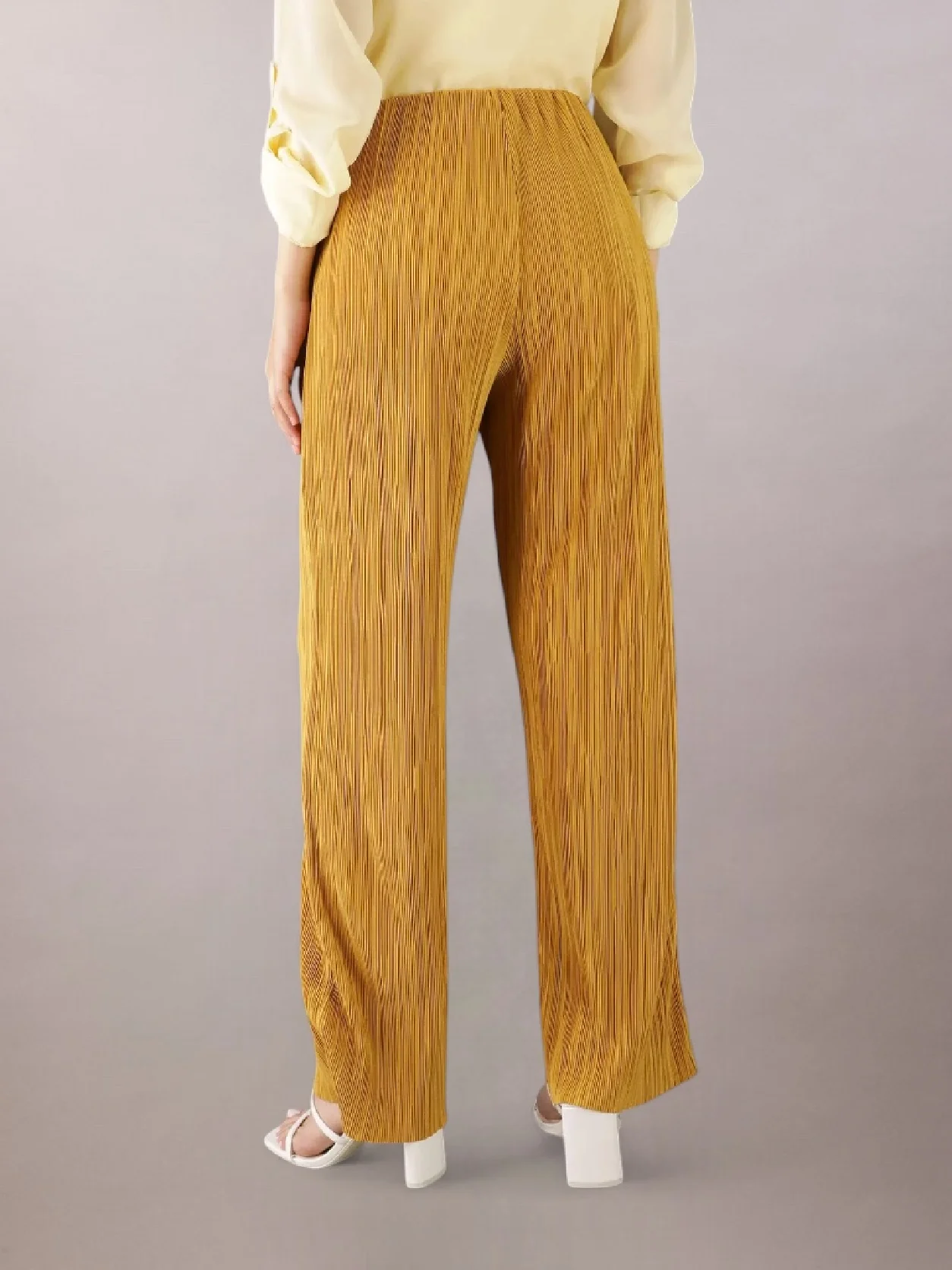 Gold Ice بنطال بنمط بليسيه سهل الارتداء