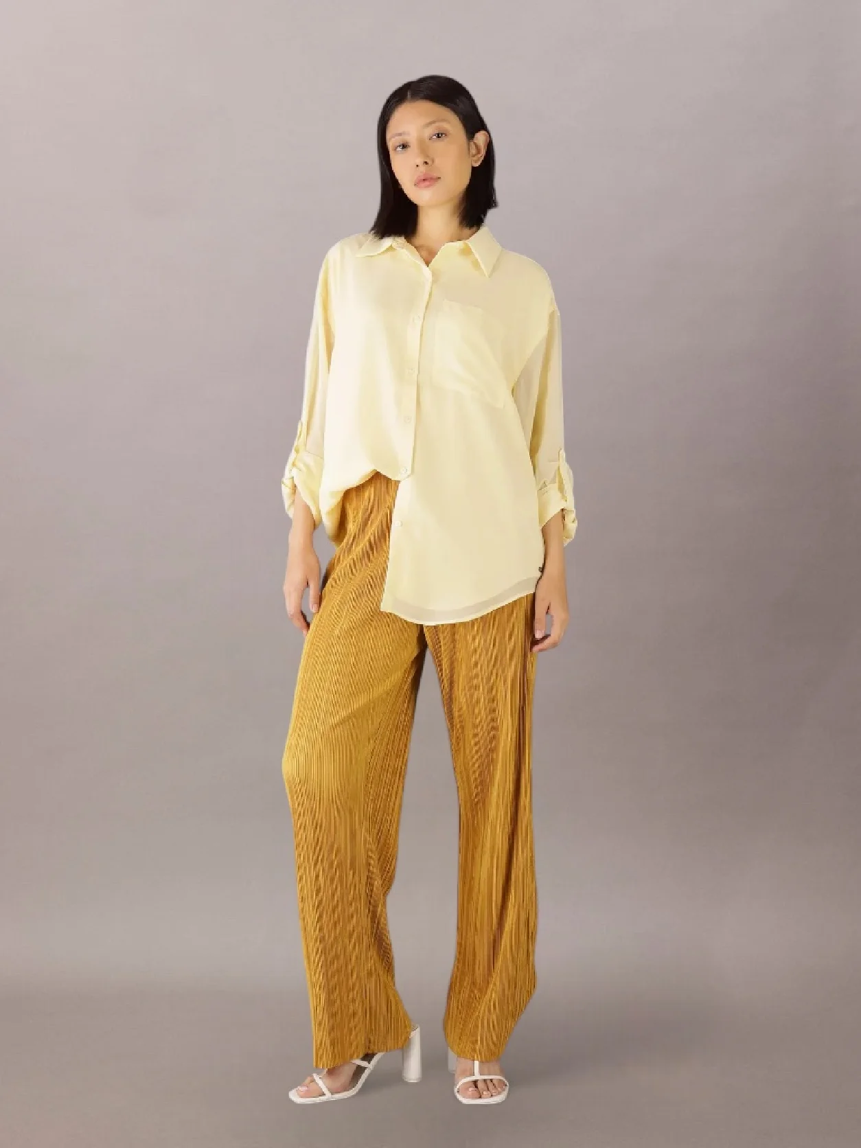 Gold Ice بنطال بنمط بليسيه سهل الارتداء